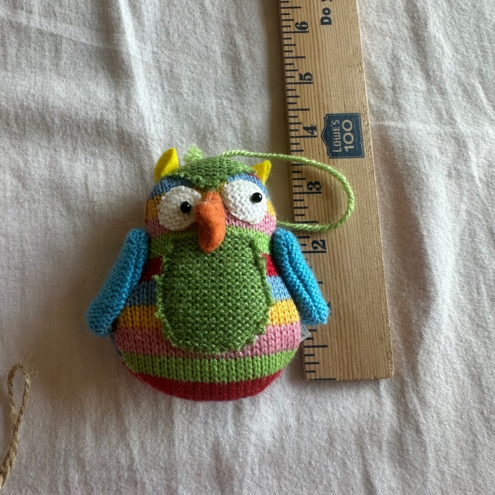 Rustic Owl Christmas Ornaments Mixed Fabric Knit Burlap Plaid Decor lot of 8 EUC - Picture 4 of 4